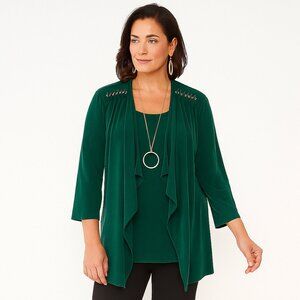 Chico’s Travelers Green Chain Detail Open Front Cardigan Jacket Size 3 XL